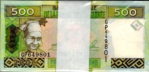 2006 Guinea 500 Francs Uncirculated Bundle 100 Notes Cover