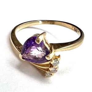 14K Solid Yellow Gold Amethyst Ring Natural Amethyst .74ct W/Accents Size 6.25 - Picture 1 of 11