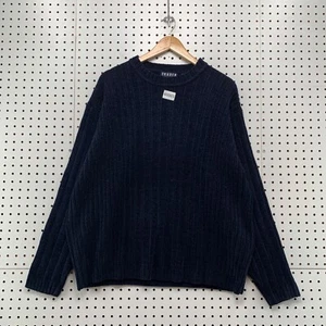 VTG Trader Bay Knit Ribbed Sweater Mens Large Navy Blue Made USA 24x27.5 - Picture 1 of 17