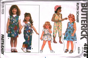 4878 Butterick Vintage SEWING Pattern 1980s Girls Jumper Romper Top Pants Tshirt - Picture 1 of 2