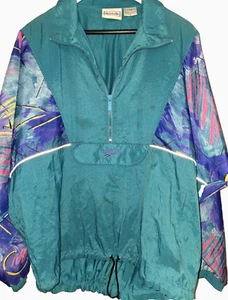 Vintage Reebok Windbreaker Jacket Mens MEDIUM Teal/Purple 1990s Front Pocket - Picture 1 of 12