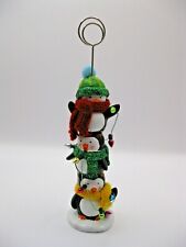 Christmas Penguins Photo Note Holder Stringing Lights Dressed for Snow Cute!