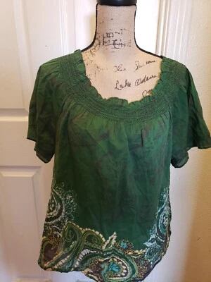 Mossimo Womens Top Sz XL Green Print Boho Hippie Chic Lightweight Summer  - Image 1 of 2