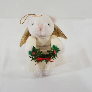 Oso de peluche ángel blanco adorno de Navidad botín de pino alas doradas 5,5 pulgadas - Imagen 1 de 6