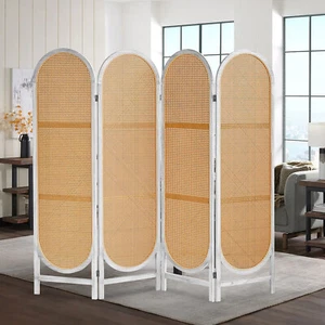 4 Panel Rattan Room Divider Wall Room Dividers and Folding Privacy Screens - Picture 1 of 10