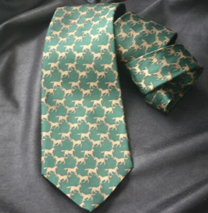 Cravatta vintage OLIVER GRANT cavallo al galoppo jacquard seta twill Francia - Foto 1 di 3