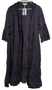 April Cornell Cover Up Duster Layering Top - Navy Blue 100% Cotton Ruffle, SZ 1X - Picture 1 of 10