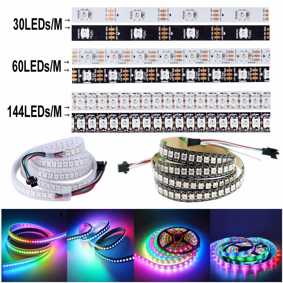 5V WS2812B 5050 RGB 30/60/144LEDs/M LED Strip WS2812 IC Individual Addressable - Image 1 of 4