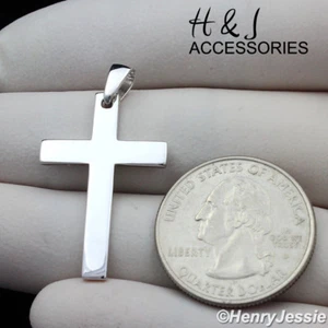 MEN WOMEN 925 STERLING SILVER SIMPLE PLAIN SILVER CROSS CHARM PENDANT*ASP194 - Picture 1 of 4