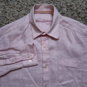 Tommy Bahama Pink 100% Linen Men Sz S Long Sleeve Button Up Shirt - Picture 1 of 10