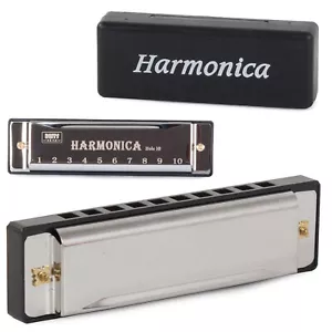 Mundharmonika C-Dur Harmonika Blues Musik Diatonisch 10-Loch Metall Box Geschenk - Bild 1 von 8