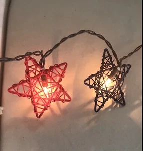 Patriotic Rattan Star Lights-10 Count Indoor Outdoor-Red/White/Blue-Star-4x4 In - Picture 1 of 4