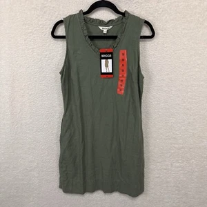 Briggs Ruffle V Neck Linen Blend Dress Women’s M Olive Green Pockets Casual NWT - Picture 1 of 10