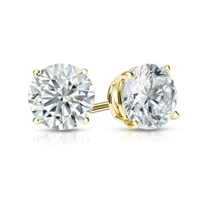 2.00 Ct Round Cut Diamond IGI Lab Created Stud Earring 18K Yellow Gold 4 Prongs - Picture 1 of 9