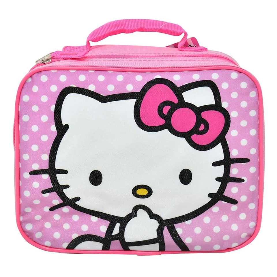 Bolsa de almuerzo Hello Kitty rosa a lunares aislada Foto 1 de 1