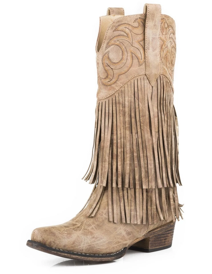 Roper Western Fringe Boots Womens Sz 9 Rickrack Brown Cowboy 09-021-1566-2703