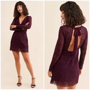 Free People Honey Honey Purple Lace Long Sleeve Open Back Mini Dress - Picture 1 of 9