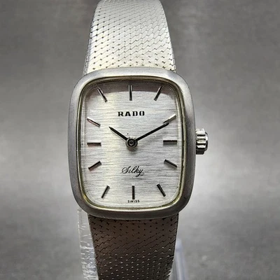Reloj Rado Sedoso 19mm Mujer Esfera Plateada Tono Plateado Manual Rectángulo Funciona Foto 1 de 4