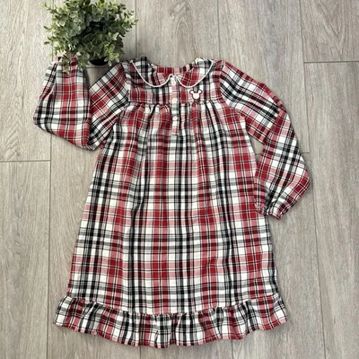 Disney Mickey Mouse Nightgown Sz 7/8 Family Christmas Picture Plaid Red Pajamas - Image 1 of 4