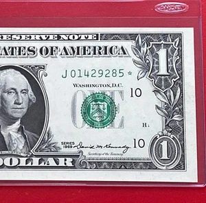 1969 STAR NOTE $1 DOLLAR BILL ( KANSAS J ) UNCIRCULATED - Picture 1 of 3
