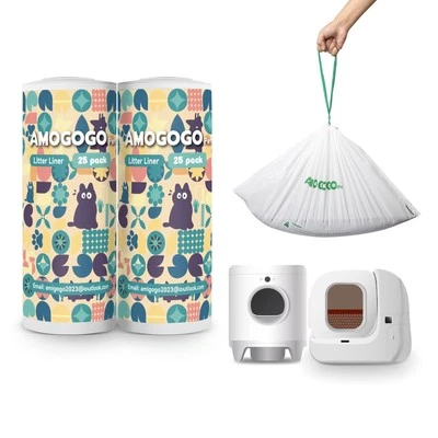 AMOGOGOPET 50 Pack Litter Box Liner Bags, with Petkit Pura Max & X, Self-Cleaning Cat Li