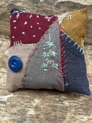 Primitive Stitchery  Antique Crazy Quilt Ornie  Tuck Christmas Winter Tree - Image 1 of 2