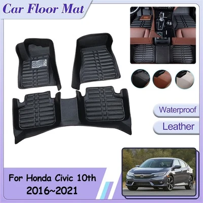 Car Floor Mats For Honda Civic 10th Gen 2016-2021 Custom Leather Liner Pads - Изображение 1 из 4