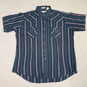 Sheplers Shirt Mens XL Blue Green Striped Western Pearl Snaps Short Sleeve - Picture 1 of 8