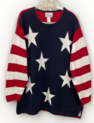 The Quacker Factory Stars And Stripes Knit Pullover Sweater Women’s Size 1XL  - Image 1 of 4