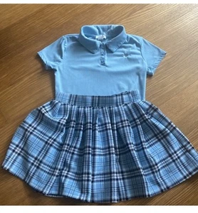 Olivia Kay Girl Blue Top And Plaid Pleated Skirt Skort Set Size L 8-10 - Picture 1 of 8