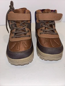Carters Cyrus Boys Size11 Brown Blue Ankle Boots Inner Plaid Brand New - Picture 1 of 7