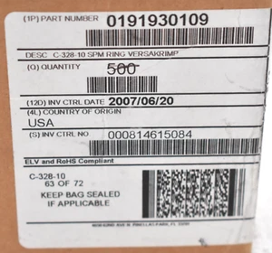 MOLEX 0191930109 C-328-10 SPM RING TERMINAL VERSAKRIMP 191930109 (LOT OF 500) - Picture 1 of 3