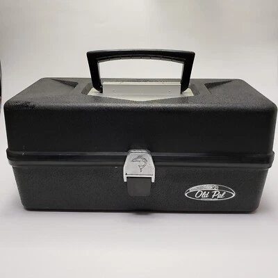 Caja de aparejos de pesca vintage Old Pal de plástico negro con 2 bandejas Foto 1 de 4