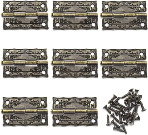 8 PCS Bronze Retro Decoration Hinges with Screws for Box Cabinet Cover