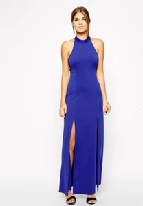 Jarlo Blue Halter Neck Maxi Dress Front Slit Size UK8 EUR36 US4 RRP £85 - Picture 1 of 4