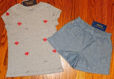 JUEGO DE 2 PANTALONES CORTOS POLO RALPH LAUREN AUTÉNTICOS NIÑAS ORIGINALES NUEVOS Talla 5, Nuevos con Etiquetas Foto 1 de 4