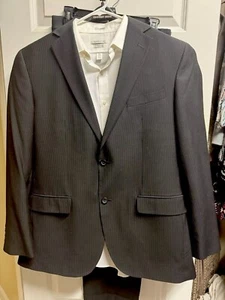 Men's Black Pinstripe Suit 42 Long, Cuffed Pants 34x30 SET - Picture 1 of 9