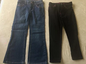 2 pair GIRLS PANTS LOT black US POLO ASSN new heart denim jeans LEGGINGS size 5 - Picture 1 of 5