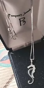 10k White Gold and Diamond Sea Horse Necklace - Picture 1 of 7