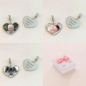 Personalised Photo Charm with Any Engraving & Photo on 925 Sterling Silver Bail - Picture 1 of 6
