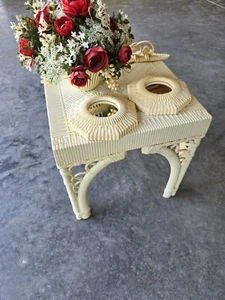 Vintage 1973 Burwood Chinoiserie BAMBOO Hollywood Regency Cube  Table Mirror Set - Picture 1 of 9