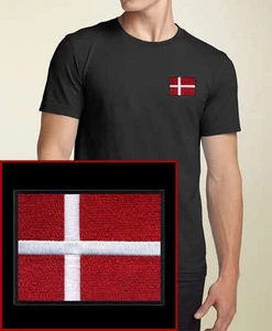 Denmark Flag EMBROIDERED Black T-Shirt * NEW * - Picture 1 of 1