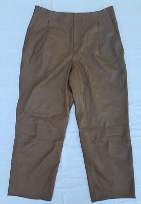 Pantalones de cuero Vince Lamb plisados cervatillo cintura alta pierna ancha marrón talla 6 precio de venta sugerido por el fabricante $1250 Foto 1 de 4