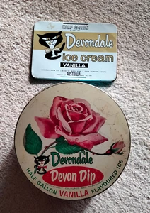 Devondale Vintage Devon Dip 1/2 GalIon Vanilla Icecream Tin + 1/2 Gallon Lid-60s - Picture 1 of 12