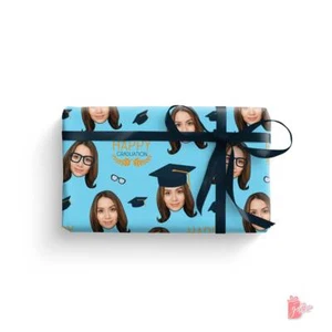 Happy Graduation Personalized Gift Wrapping Paper w/ Photo Face Cutout Gift Wrap - Picture 1 of 3