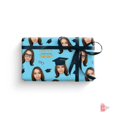 Happy Graduation Personalized Gift Wrapping Paper w/ Photo Face Cutout Gift Wrap - Image 1 of 3