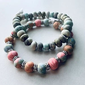 Viva Beads Chunky Silver Clay Handmade Set Of  Two Stretchy Bracelets NWT - Picture 1 of 2