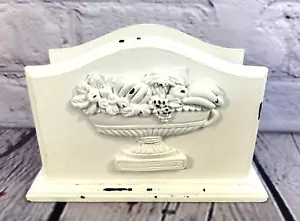 White Distressed NAPKIN HOLDER Wood French Fruit Bowl Shabby Chic Farmhouse - Picture 1 of 4