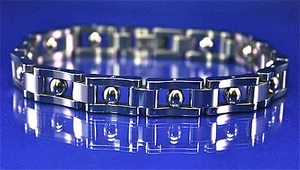 STAINLESS STEEL FRAMED BEADS MEN'S BRACELET, 8.25" LONG, 3/8" WIDE - Picture 1 of 3
