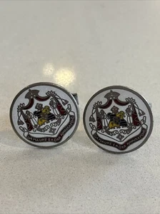 Vintage Hawaii Coat of Arms Crest State Motto Cloisonne Enamel Large Cufflinks - Picture 1 of 7